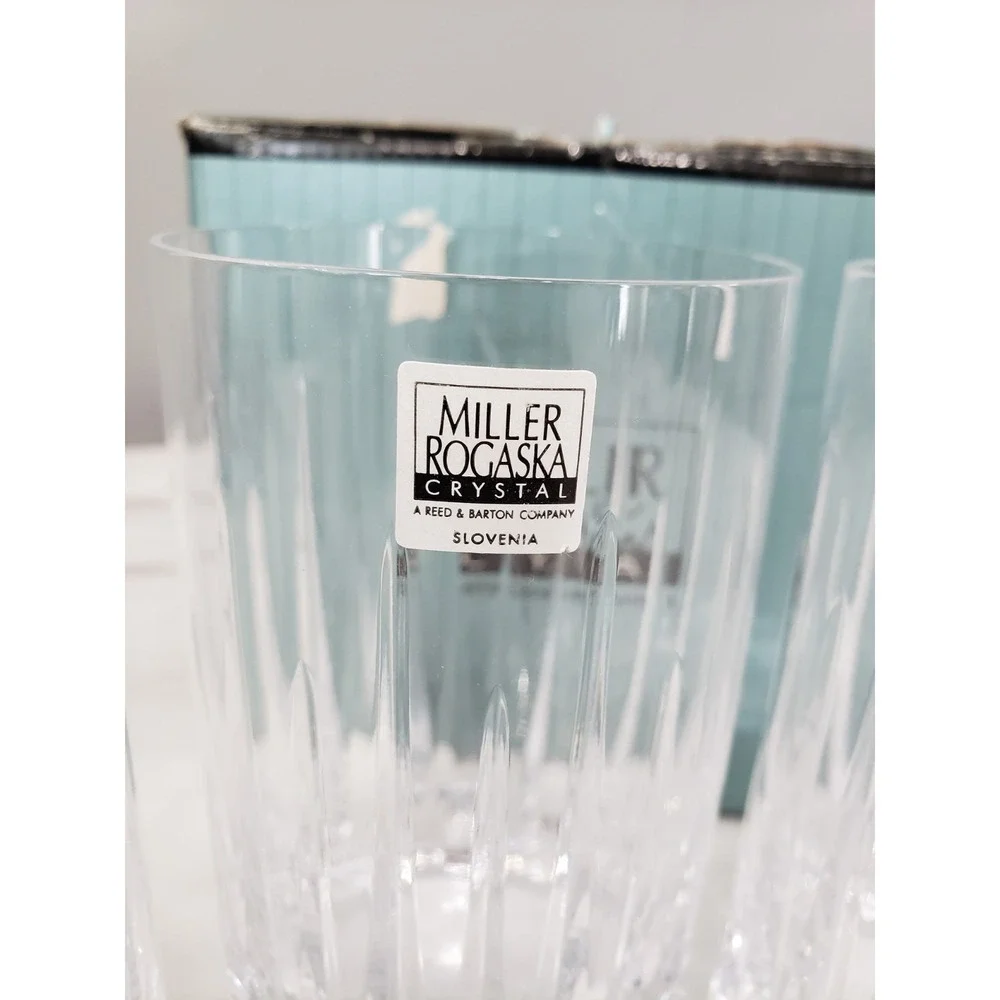 LOT SET 4 Miller Rogaska Soho Highball Tumblers 3 pc Vertical Cut Crystal Hiball